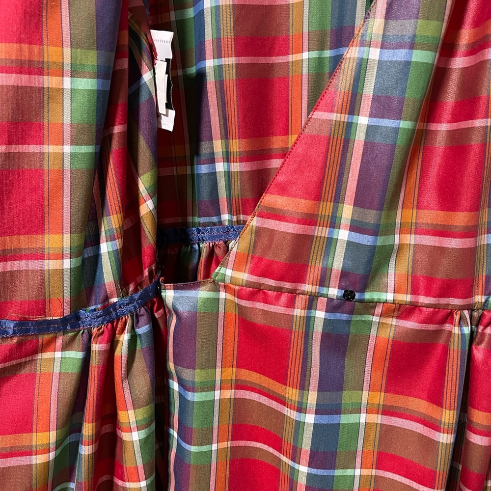 Vintage Plaid Wrap Midi Dress with Ruffles - Red and Green - Picture 4 of 6